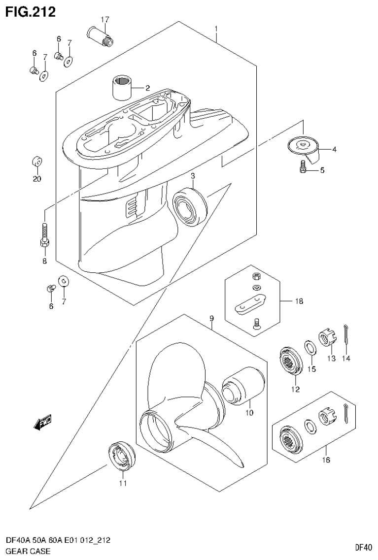 Suzuki DF40AST, DF50A, DF50ATH GEAR CASE (DF50ATH E1) parts diagram